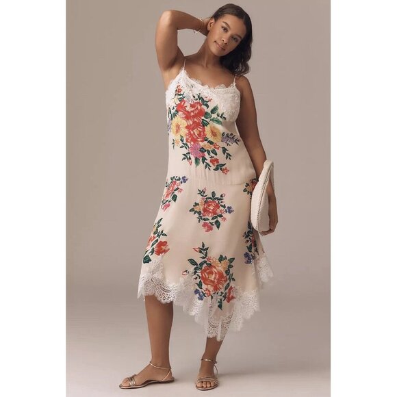 NWT Size L -Anthropologie Sleeveless V-Neck Lace Slip Midi Dress (NWT US$ 178) - Picture 4 of 17